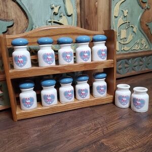 Vintage 80s International Heartland Spice Jars With Wooden Rack